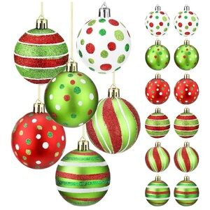 12 Pcs 2.4" Christmas Ball Ornaments Glitter Decoration Elf Balls Candy Cane NEW